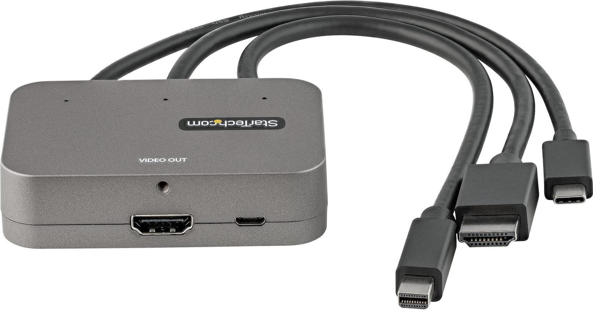 StarTech.com Adattatore Multiporta a HDMI 3-in-1 - Convertitore da USB-C HDMI o Mini DisplayPort a HDMI per sala conferenze 4K