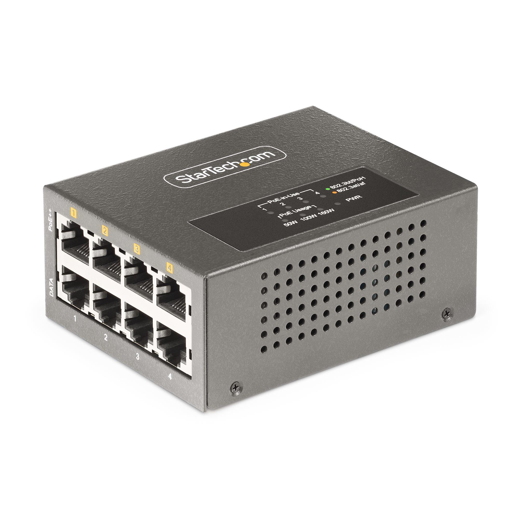 StarTech.com Iniettore PoE Multi-Gigabit a 4 porte Ethernet 5/2.5/1G (NBASE-T) PoE/PoE/PoE (802.3af/802.3at/802.3bt) Potenza di