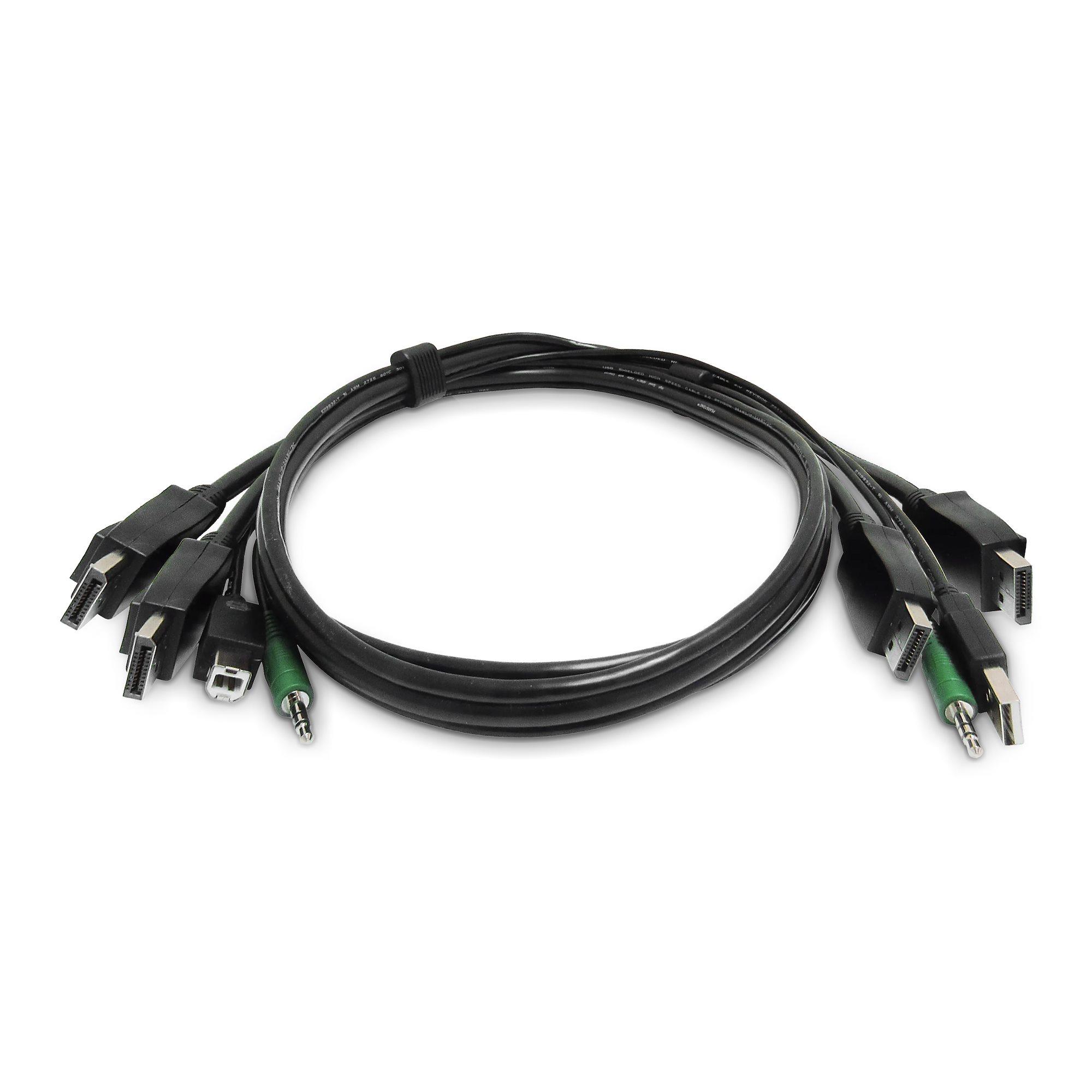 StarTech.com Cavo KVM Doppio DisplayPort da 1,8 m, USB 2.0 e Audio da 3,5 mm, Cavo Combinato Universale per Switch KVM, Conform