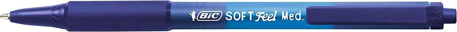 Penna a sfera retrattile Bic Soft Feel - Punta media da 1 mm - Corpo traslucido con impugnatura - Colore blu