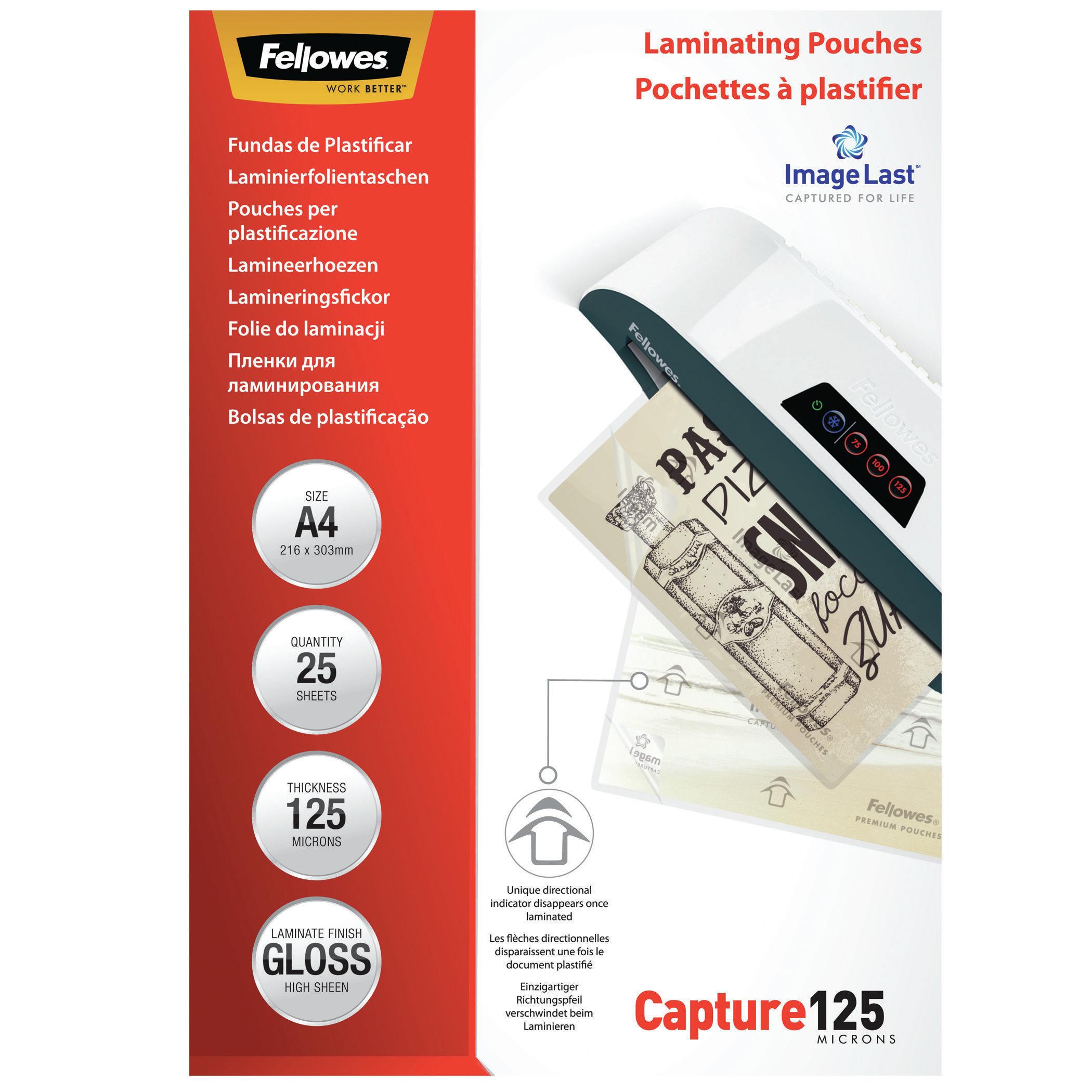 Fellowes 5396301 pellicola per plastificatrice 25 pz (Fellowes Laminating Pouch A4 2x125 Micron Gloss Pack 25 5396301)