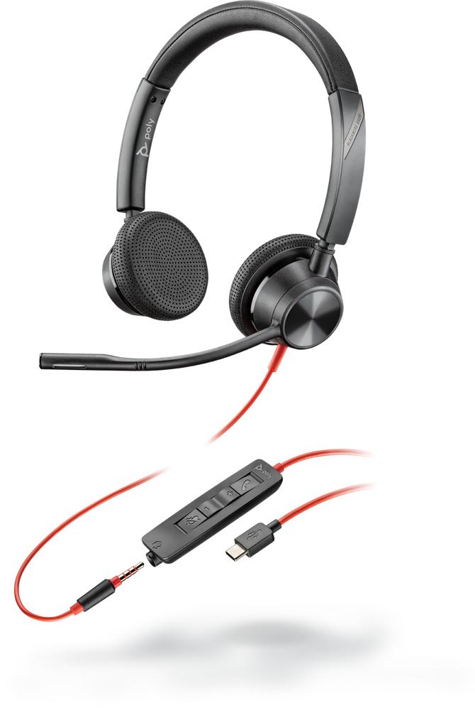 POLY Blackwire 3325 Auricolare Cablato A Padiglione Ufficio USB tipo-C Nero, Rosso