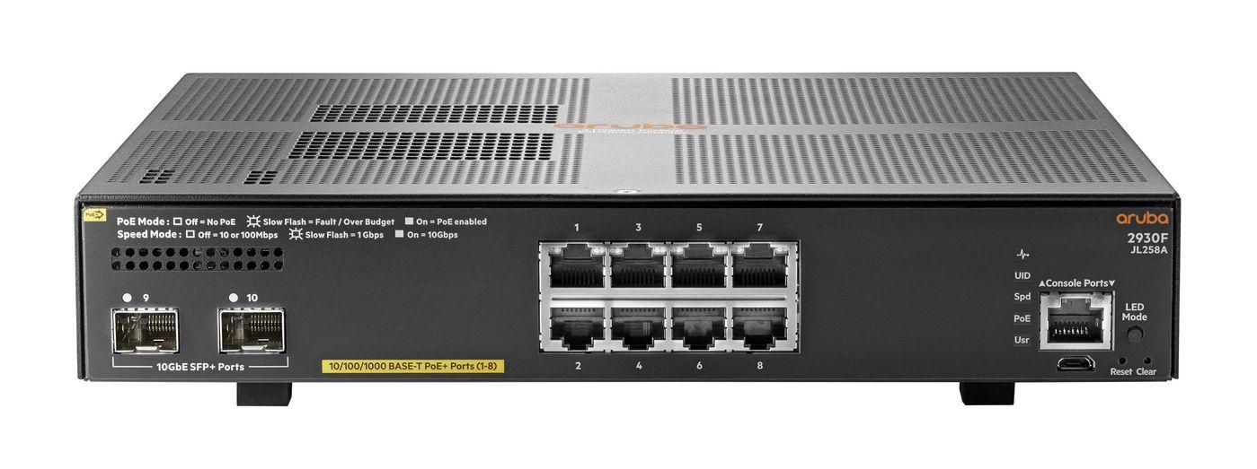 HPE Aruba 2930F 8G PoE+ 2SFP+ - Switch - L3 - gestito - 8 x 10/100/1000 (PoE+) + 2 x 1 Gigabit / 10 Gigabit SFP+ (uplink) - mon