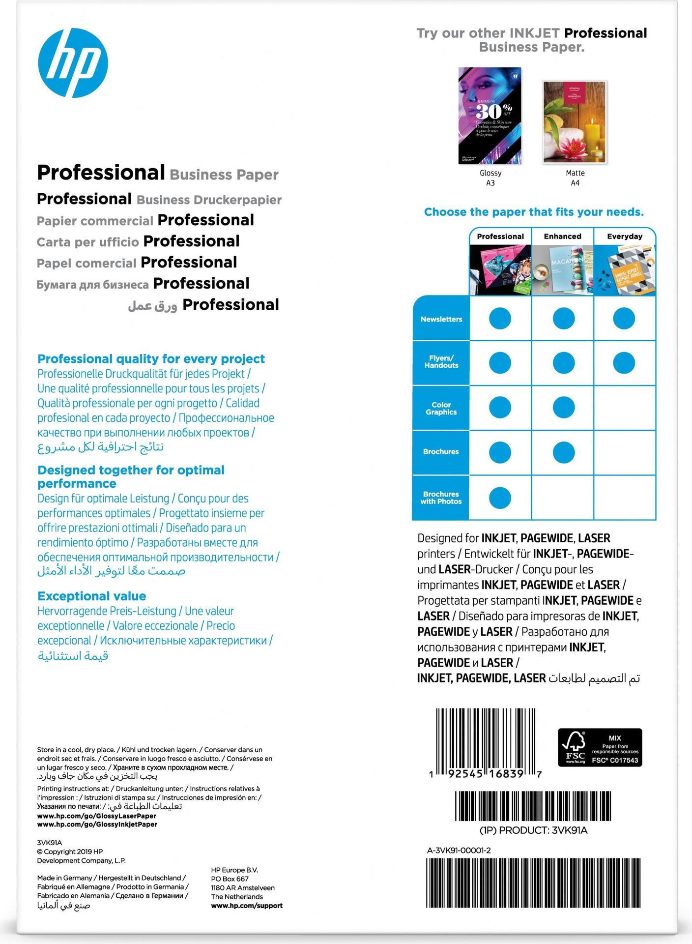 CARTA HP PROF GLOSSY 180G A4 150FG