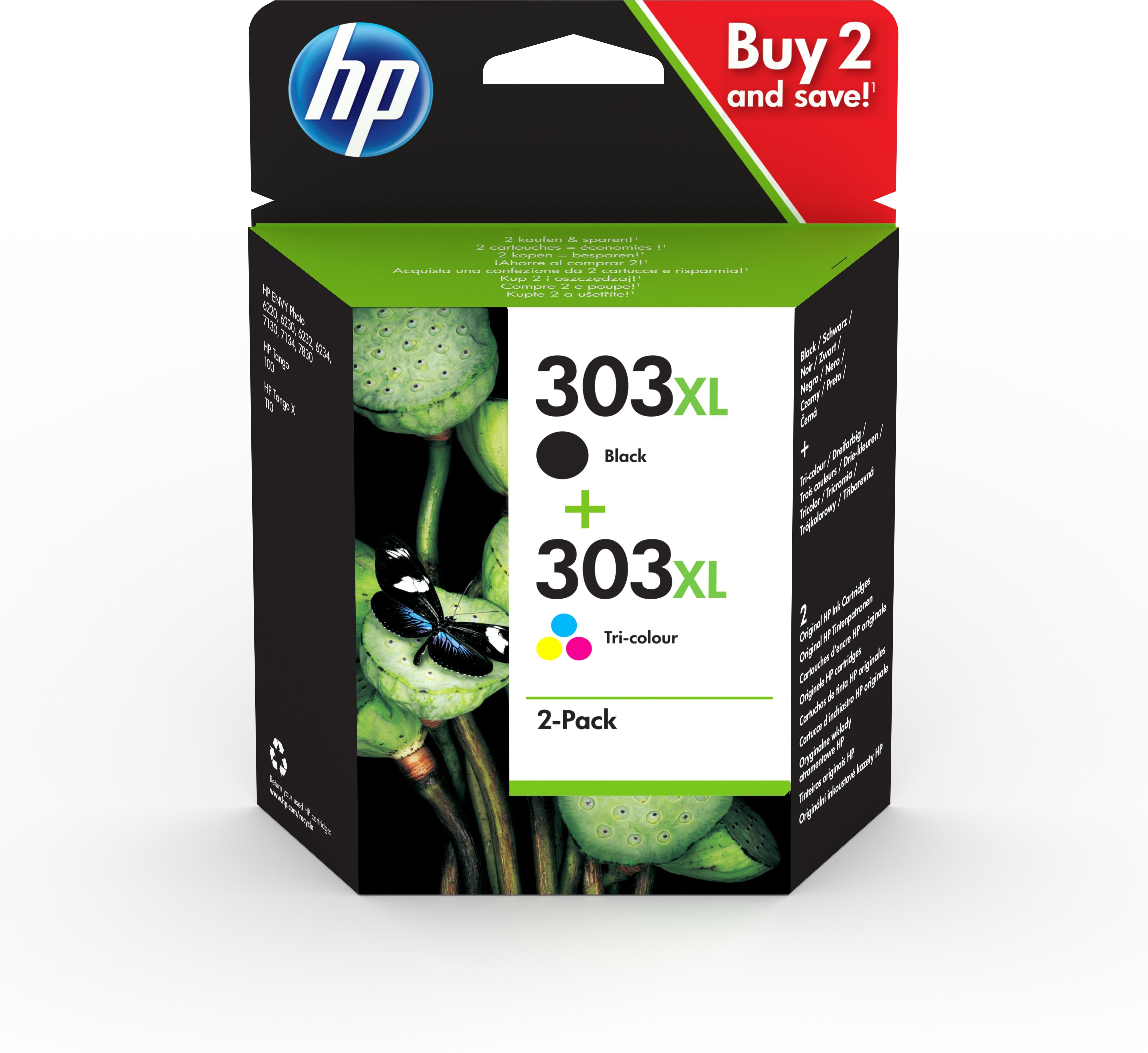 HP Confezione da 2 cartucce di inchiostro nero/in tricromia originali ad alta capacità 303XL