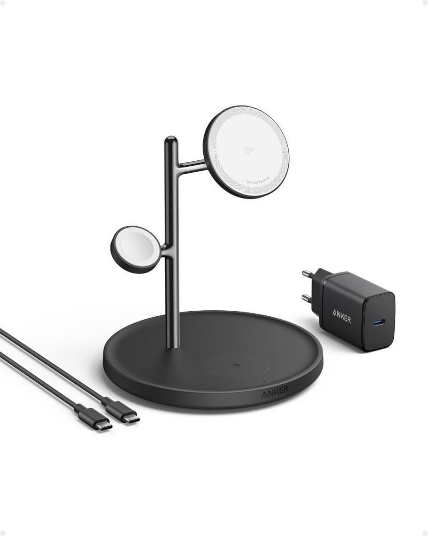 Caricabatterie wireless magnetico Anker Innovations MagGo 15W Supporto 3 in 1 Nero Spina UE (B25M3311)