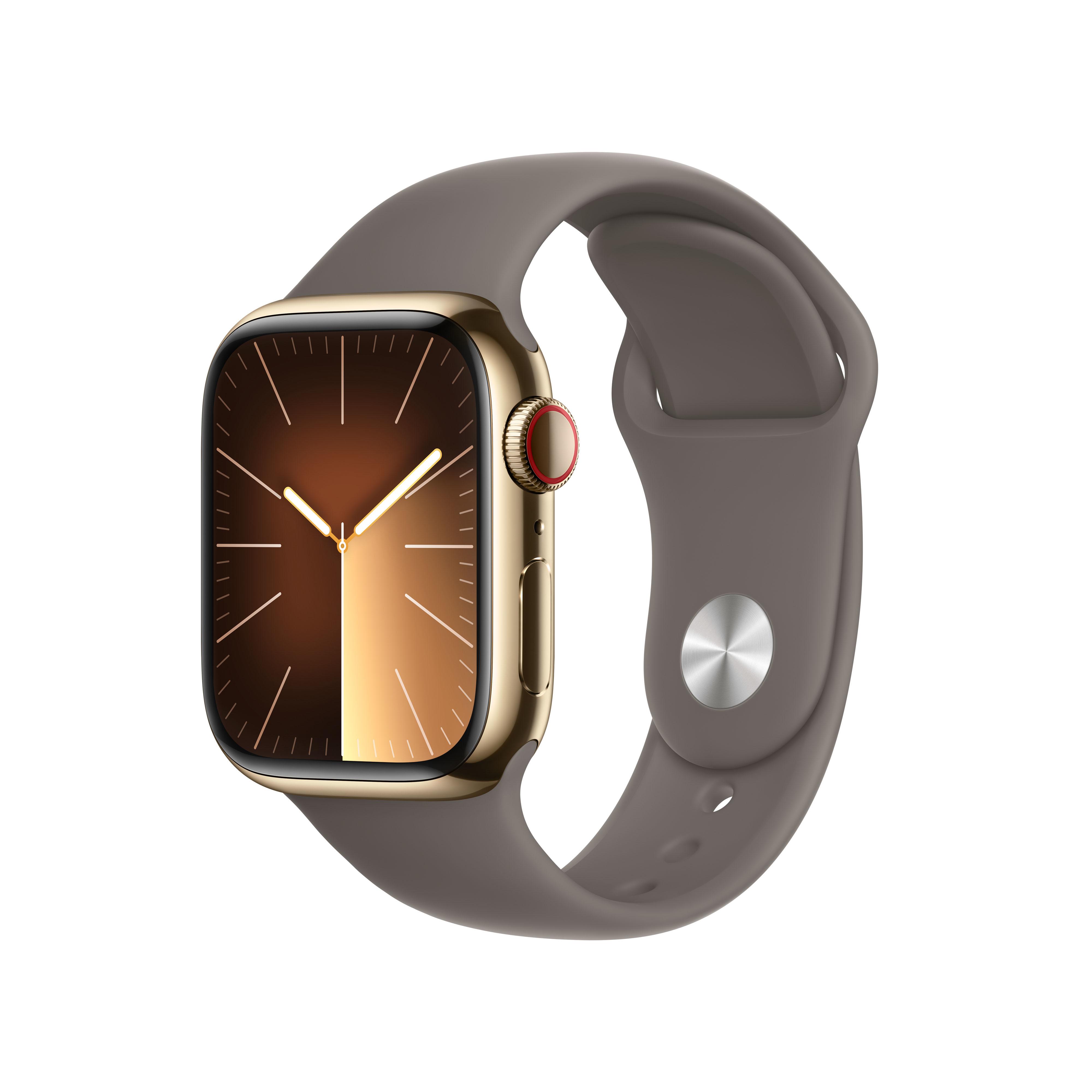 Apple Watch Series 9 GPS Cellular Cassa 41mm in Acciaio inossidabile Oro con Cinturino Sport Creta - M/L (Apple Watch Series 9