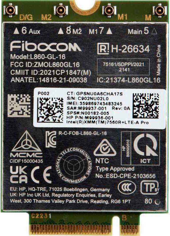 HP WWAN XMM 7560 LTE-Advance (Intel XMM 7560 R - Modem cellulare wireless - 4G LTE Advanced Pro - M.2 Card - 150 Mbps - per Eli