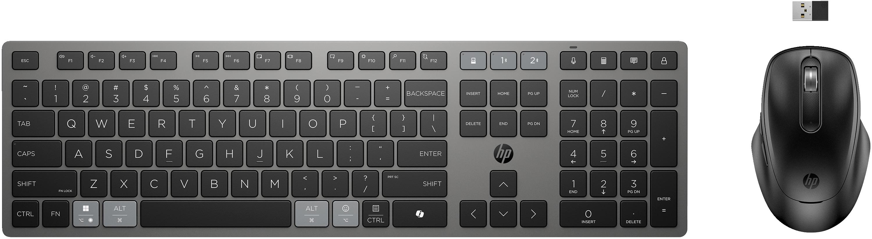 HP Combinazione di tastiera e mouse wireless ricaricabili multidispositivo 725