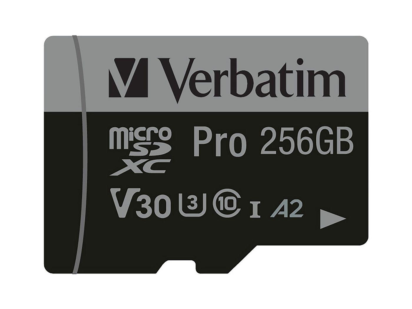 Scheda di memoria MicroSDXC Verbatim 256 GB UHS-I PRO CLASSE 10 + Adattatore SD