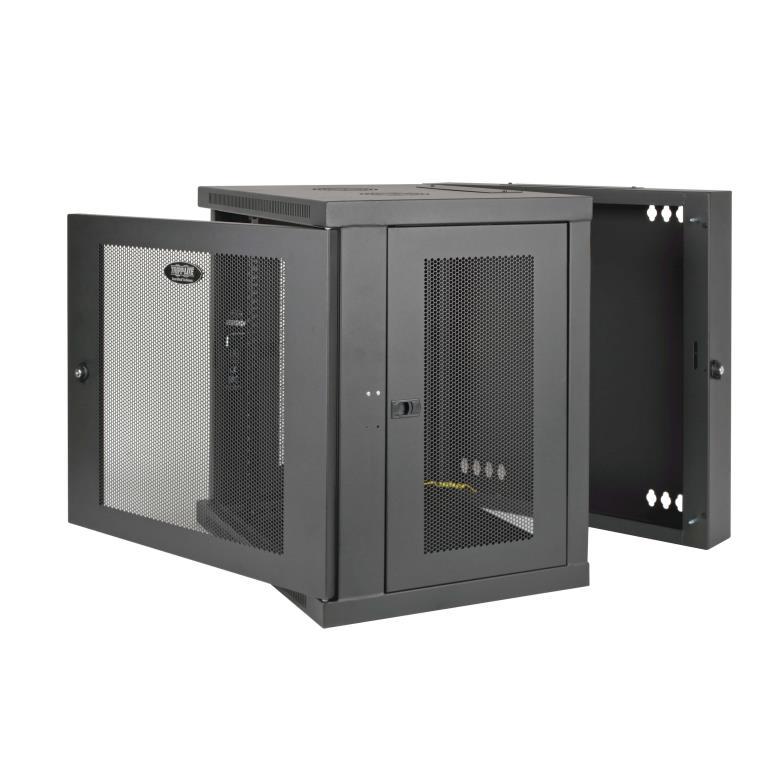 Tripp Lite SmartRack 10U Low-Profile Switch-Depth Wall-Mount Small Rack Enclosure, Hinged Back