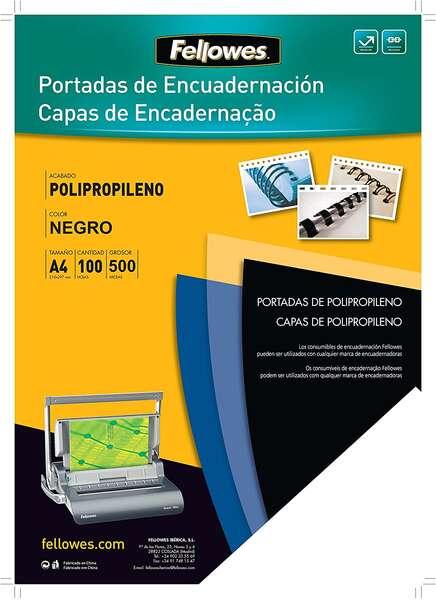 Pacchetto Fellowes da 100 contenitori in polipropilene A4 - 500 micron - Qualit Fine - colore nero