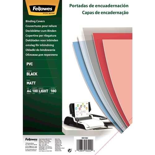 Felowes Confezione da 100 copertine per carta PVC A4 - 180 micron - finitura di qualit - colore nero