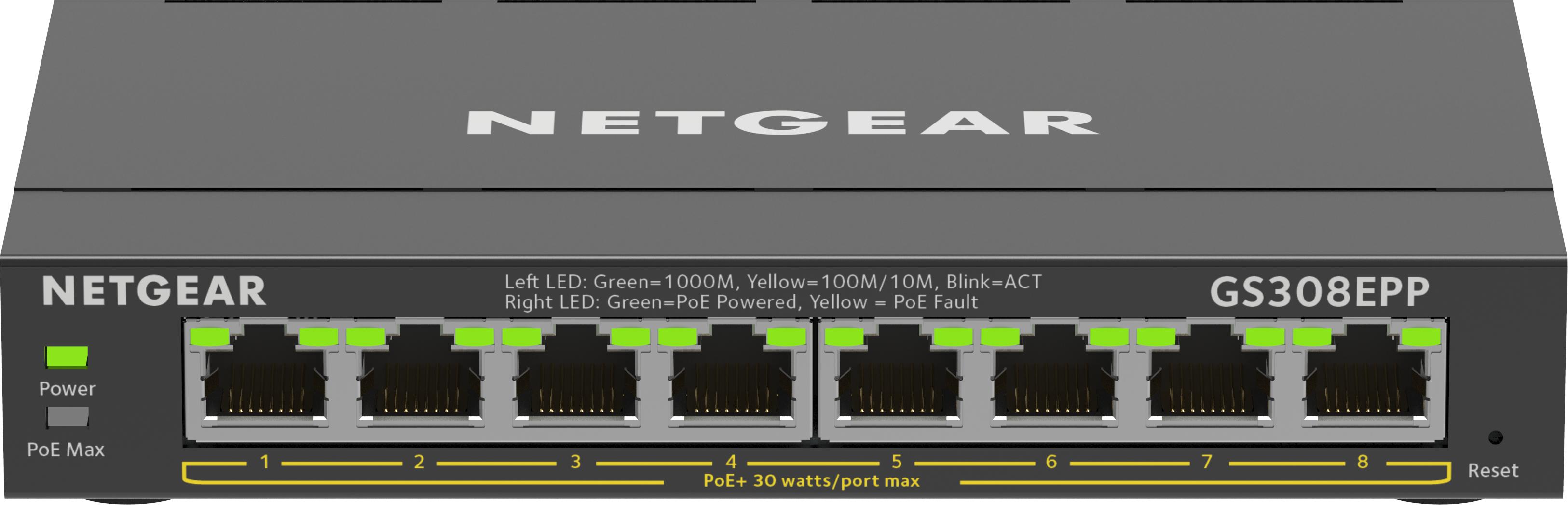 NETGEAR 8-Port Gigabit Ethernet High-Power PoE+ Plus Switch (GS308EPP) Gestito L2/L3 Gigabit Ethernet (10/100/1000) Supporto Po