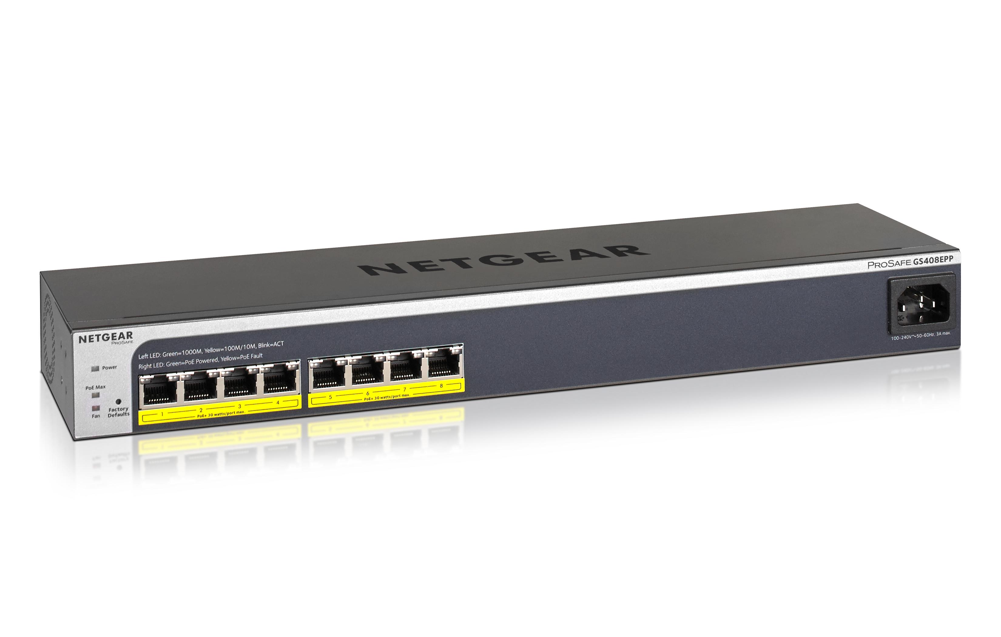 NETGEAR GS408EPP Gestito L2 Gigabit Ethernet [10/100/1000] Supporto Power over Ethernet [PoE] Nero, Grigio (NETGEAR PLUS GS408E