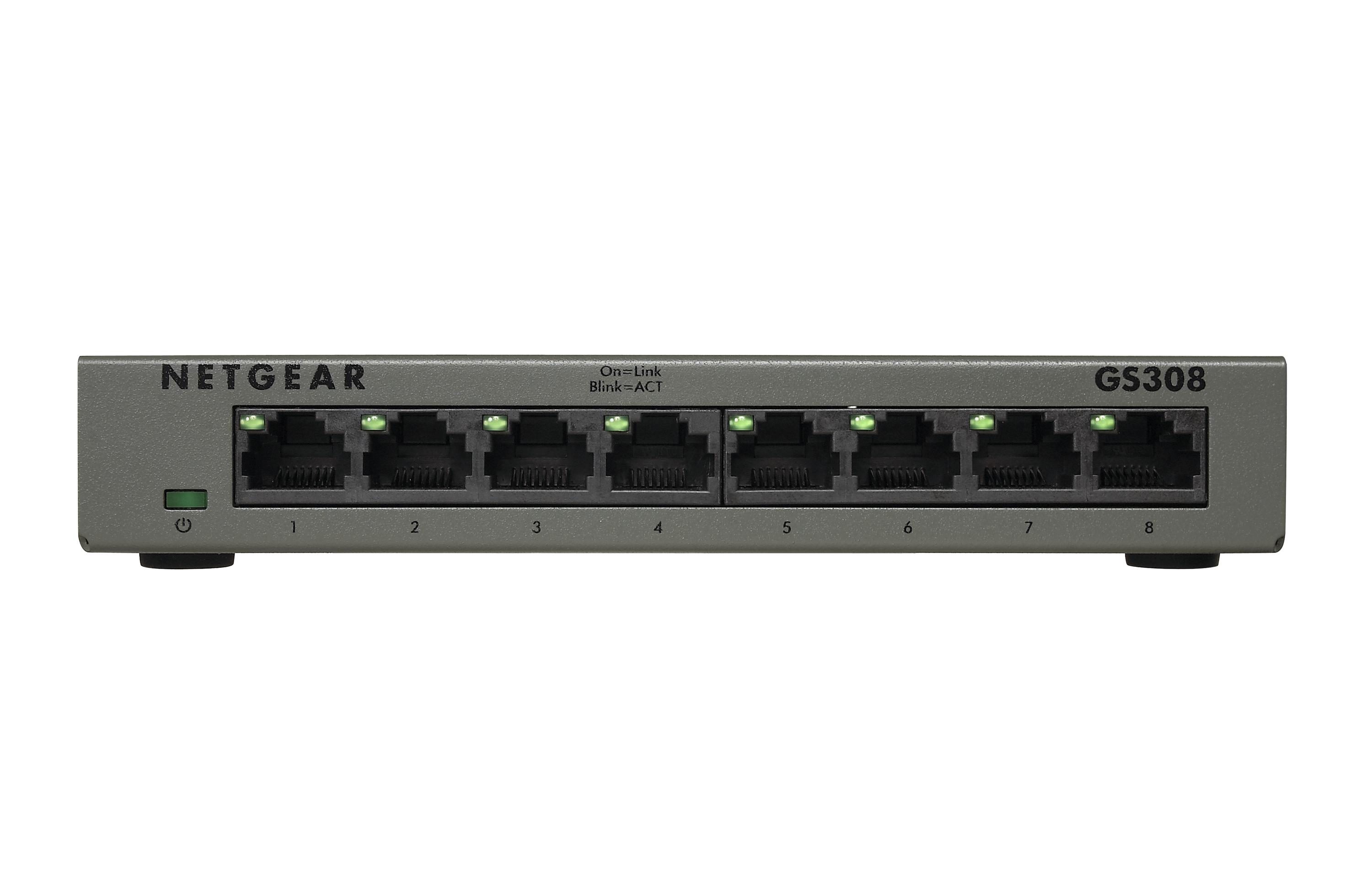 NETGEAR SOHO Non gestito Gigabit Ethernet 10/100/1000 Nero (NETGEAR GS308v3 - Switch - unmanaged - 8 x 10/100/1000 - desktop wa