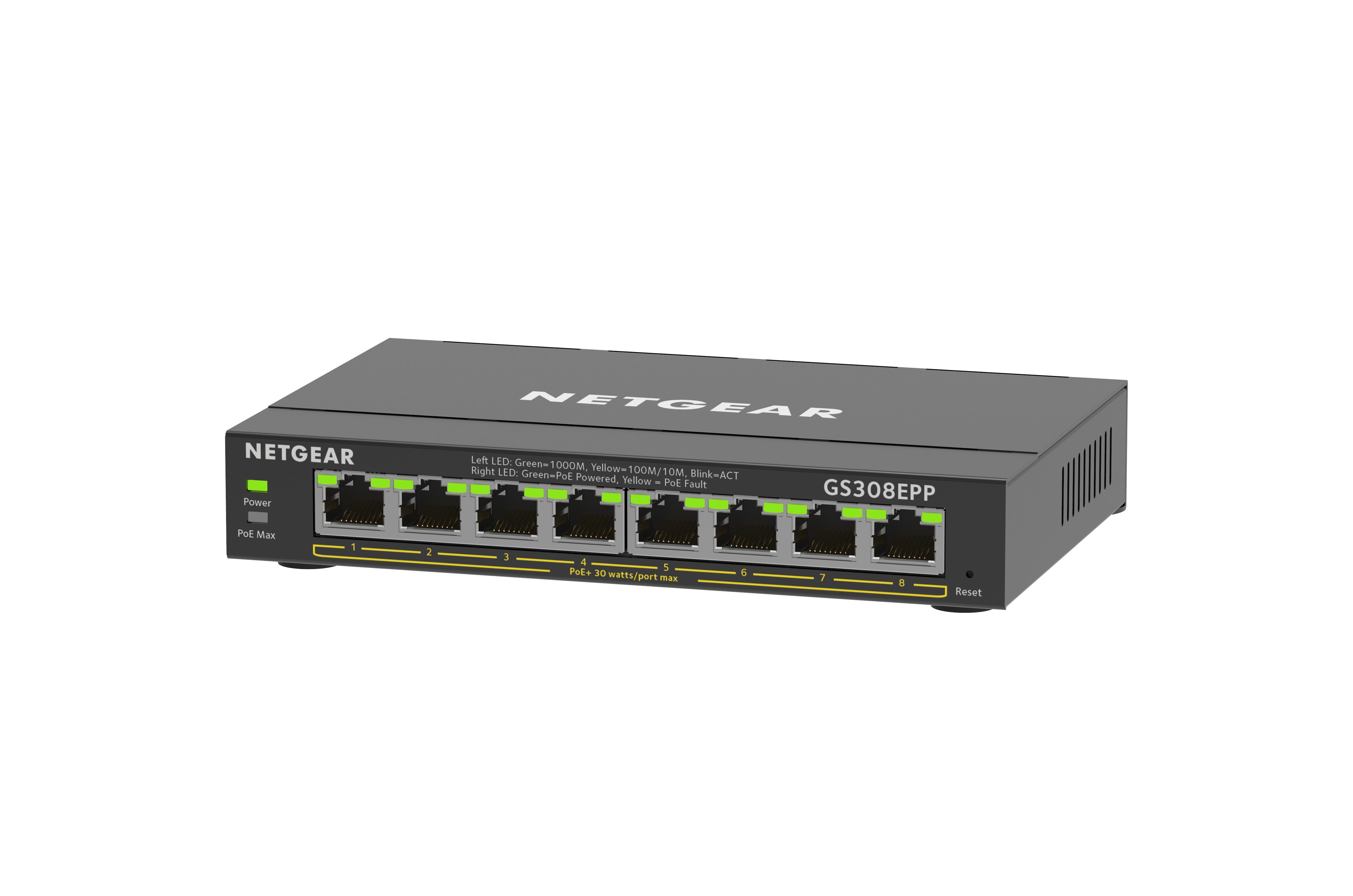 NETGEAR GS308EPP Gestito L2/L3 Gigabit Ethernet 10/100/1000 Supporto Power over Ethernet PoE Nero (8PT GE PLUS SWCH W/ HI-PWR P