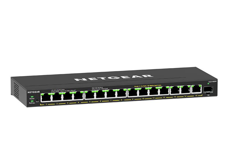 NETGEAR GS316EPP Gestito Gigabit Ethernet [10/100/1000] Supporto Power over Ethernet [PoE] Nero (NETGEAR Plus GS316EPP - Switch