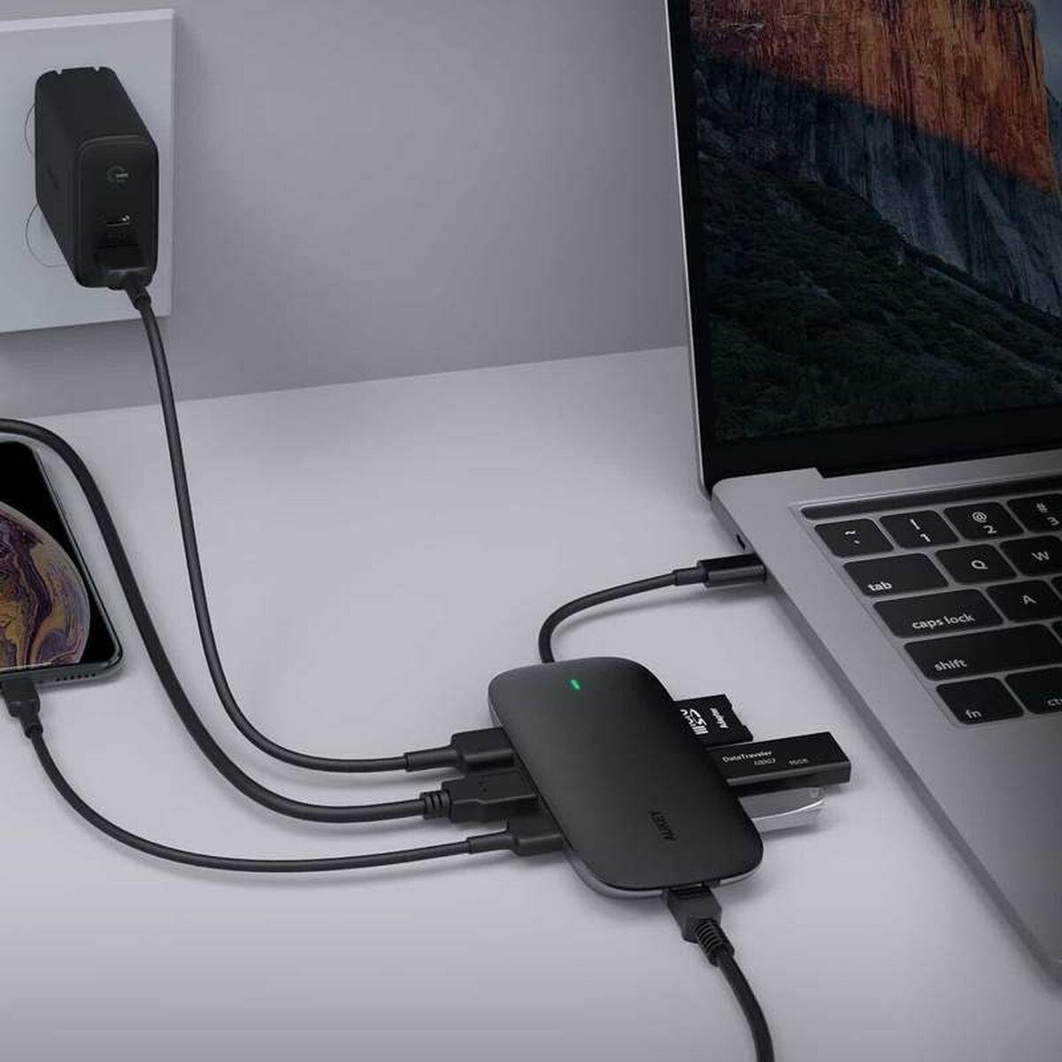 AUKEY CB-C71 hub di interfaccia 5000 Mbit/s Nero (AUKEY 8-in-1 USB-C Hub, 3xUSB-A 3.0, HDMI 4K, SD/TF - Black)