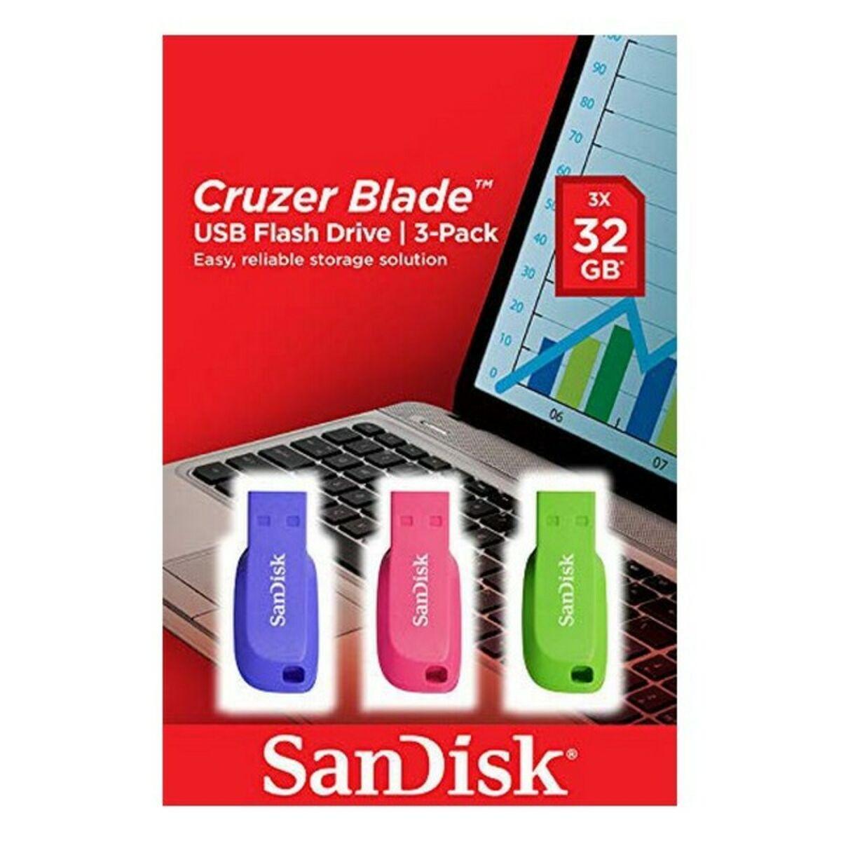 SanDisk Cruzer Blade 3x 32GB unit flash USB USB tipo A 2.0 Blu Verde Rosa (SANDISK CRUZER BLADE USB - FLASH DRIVE 3-PACK - 32G