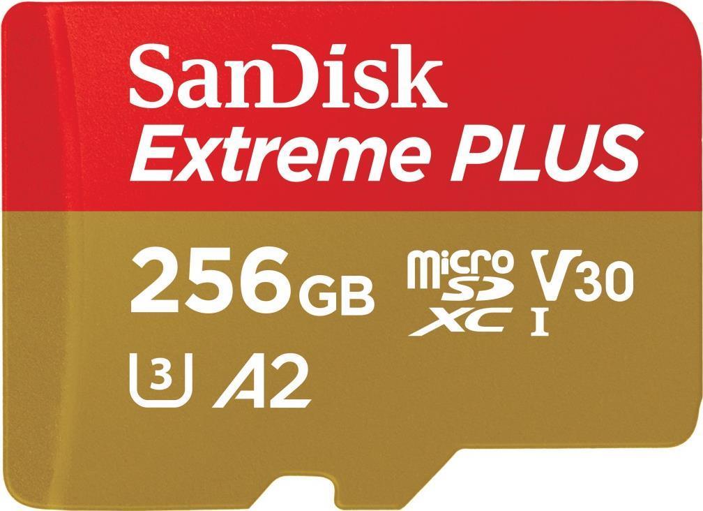 SanDisk Extreme PLUS - Scheda di memoria flash [adattatore da microSDXC a SD in dotazione] - 256 GB - A2 / Video Class V30 / UH