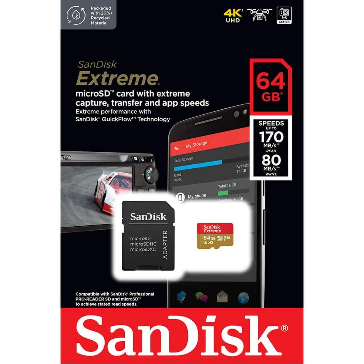 SanDisk Extreme 64 GB MicroSDXC UHS-I Classe 10 (EXTREME MICROSDXC 64GB SD - ADAPTER ACTION CAMS AND DRONES 1)