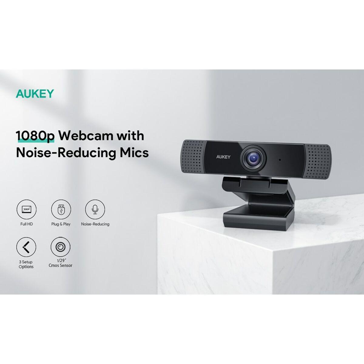 AUKEY PC-LM1E webcam 2 MP 1920 x 1080 Pixel USB Nero (Aukey Webcam with Stereo Sound 1080P)