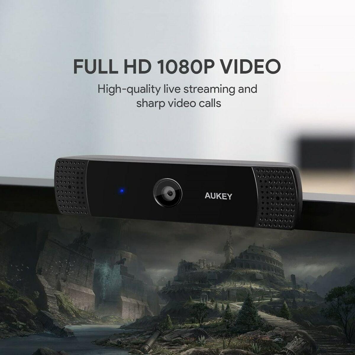 AUKEY PC-LM1E webcam 2 MP 1920 x 1080 Pixel USB Nero (Aukey Webcam with Stereo Sound 1080P)