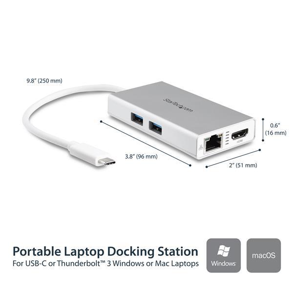 StarTech.com Adattatore USB-C Multiporta - Docking Station da viaggio USB-C con HDMI 4K - 60W Alimentazione Pass-Through, GbE,