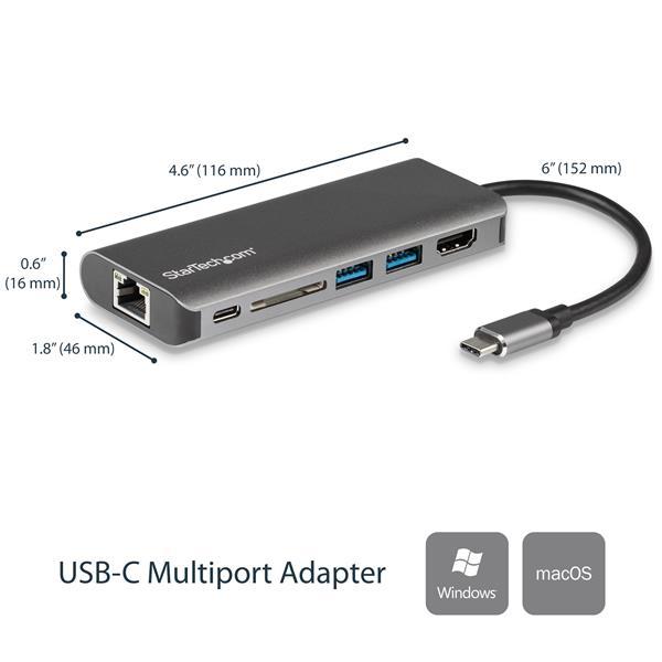 Adattatore Multiporta USB-C - Lettore Schede SD - Power Delivery - 4K HDMI - GbE - 2x USB 3.0
