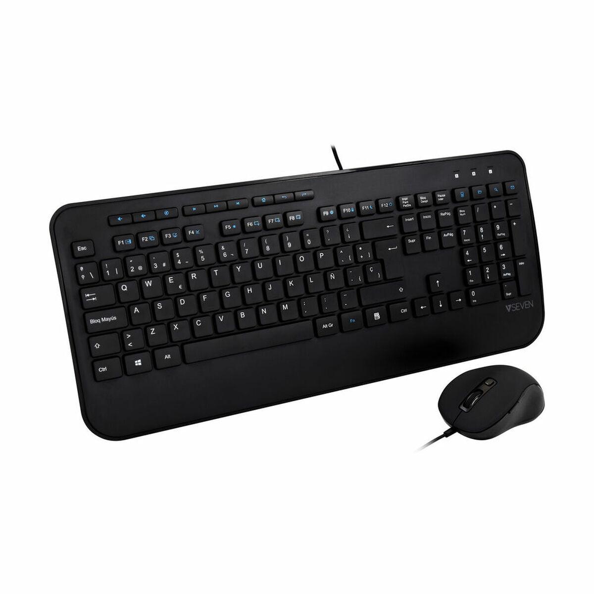 V7 Combinazione di tastiera USB di dimensioni standard con poggiapolsi e mouse ambidestro - ES (PRO USB KEYBOARD MOUSE COMBO ES