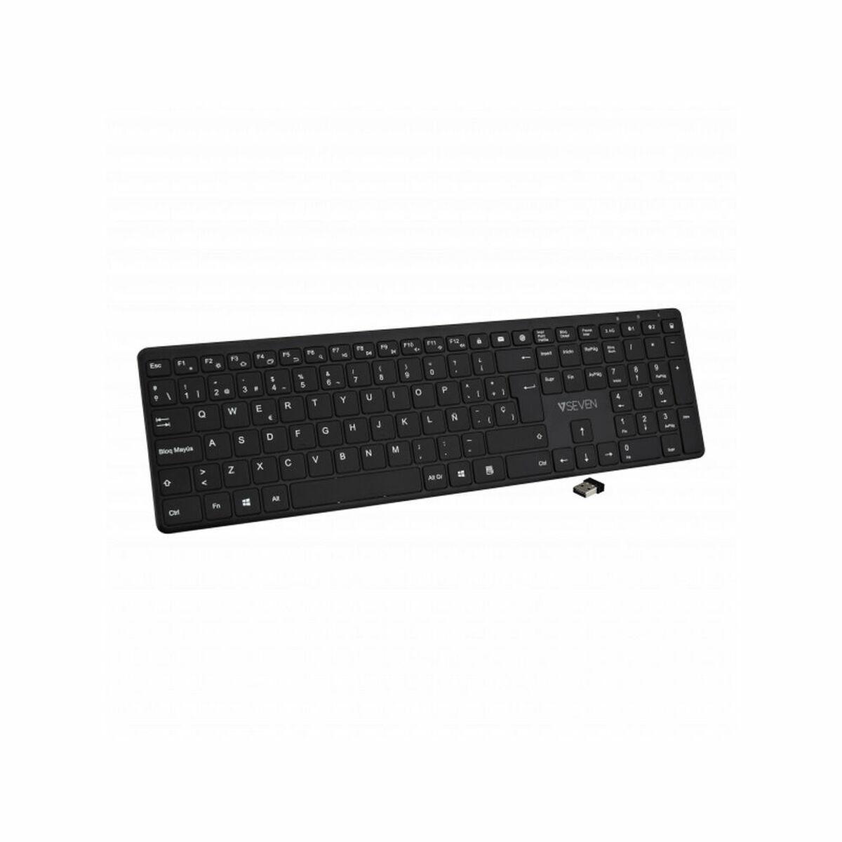 V7 Tastiera Bluetooth KW550ESBT da 24 GHZ a due modalit QWERTY spagnolo - Nero (BLUETOOTH SILENT KEYBOARD ES - 2.4GHZ DUAL MOD