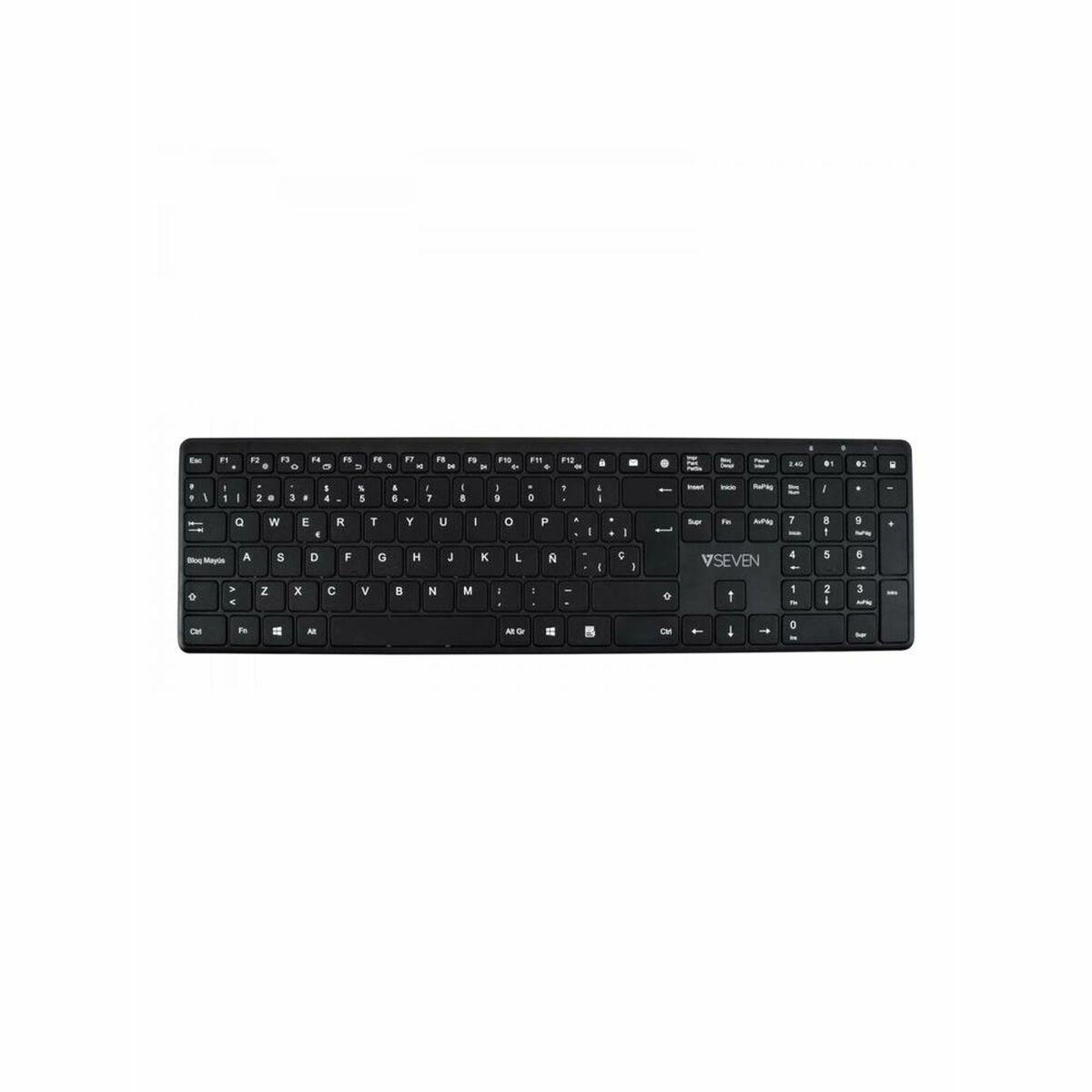V7 Tastiera Bluetooth KW550ESBT da 24 GHZ a due modalit QWERTY spagnolo - Nero (BLUETOOTH SILENT KEYBOARD ES - 2.4GHZ DUAL MOD