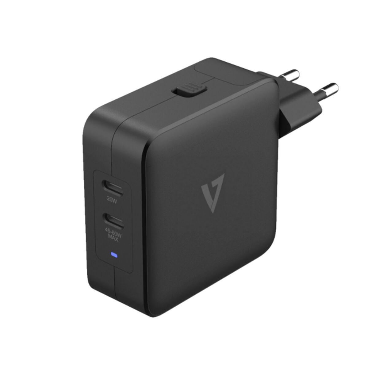 V7 ACUSBC65WGAN Universale Nero AC Interno (65W USB-C PD GAN AC CHARGER - 2 X USB-C PORTS INTL PLUGS)