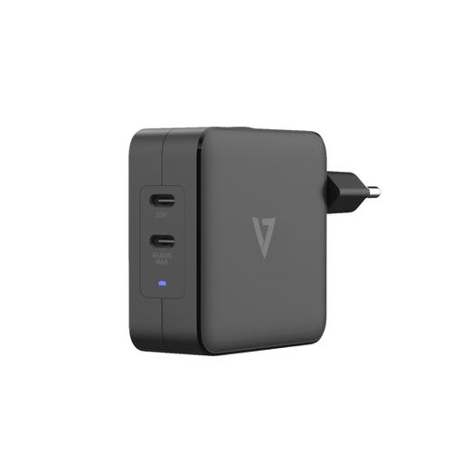 V7 ACUSBC65WGAN Universale Nero AC Interno (65W USB-C PD GAN AC CHARGER - 2 X USB-C PORTS INTL PLUGS)