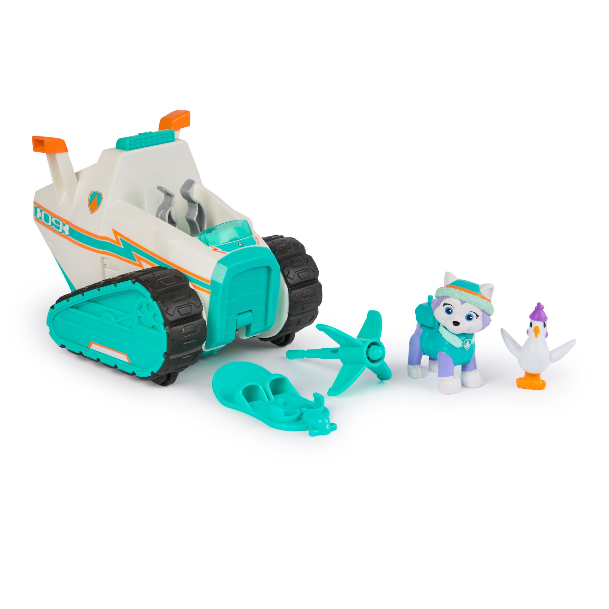PAW Patrol Everest Deluxe Snowmobile, con lanciamissili, snowboard e action figure da collezione, giocattoli per bambini e bamb