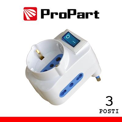 Adattatore 3pos bipasso/schuko spina16A salvaspazio inter.