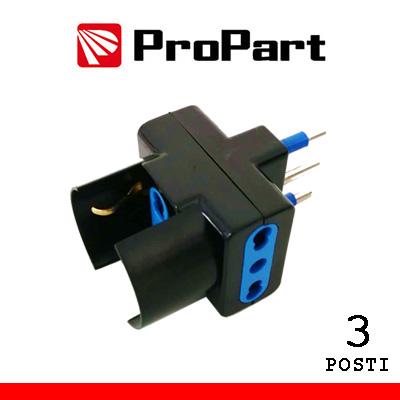 Adattatore triplo 3pos bipasso/schuko spina16A polybag nero