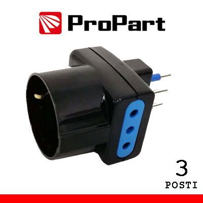 Adattatore triplo 3pos 10A/schuko spina10A nero
