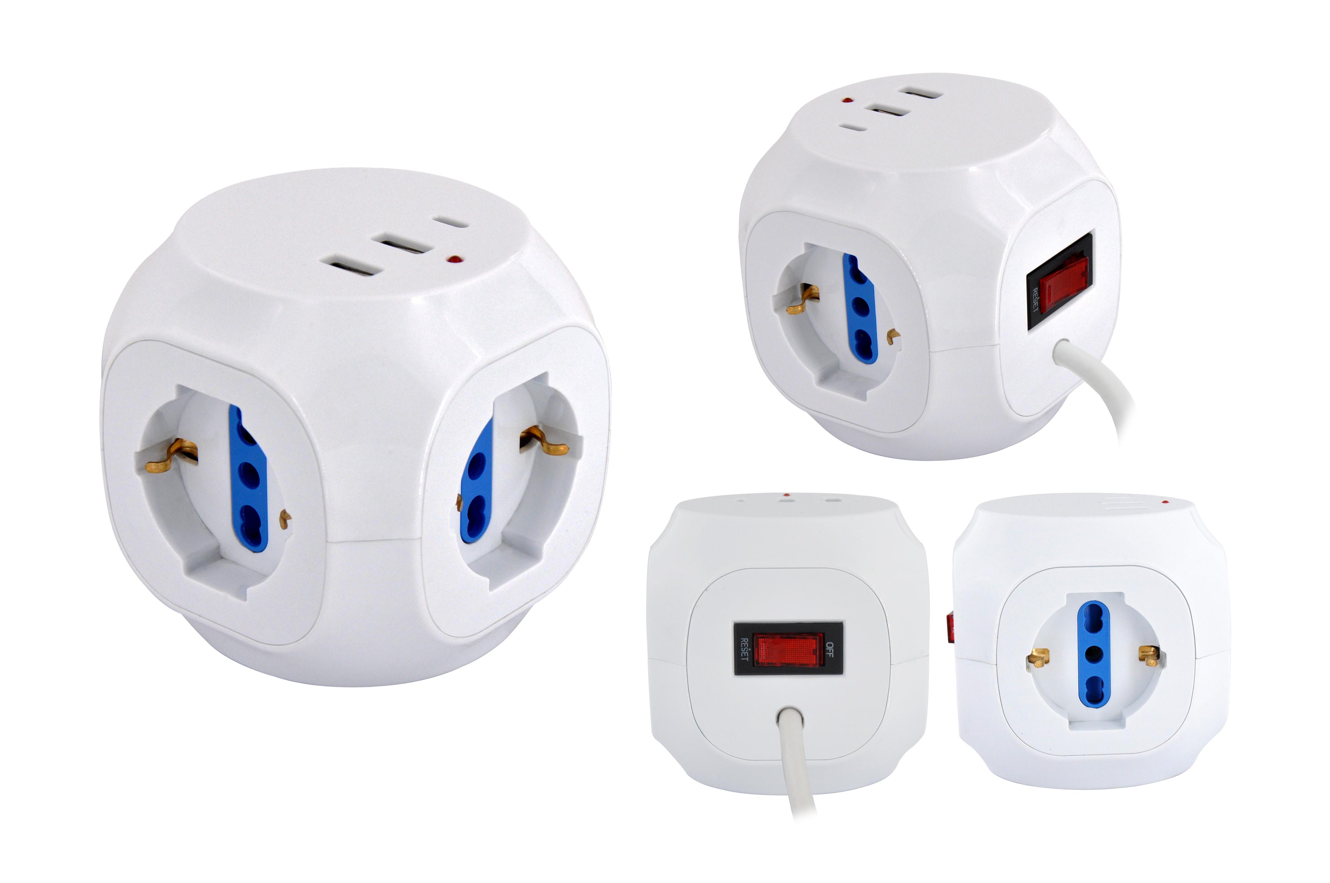Multipresa Cubo da tavolo 3pos bip/schuko 3USB TypeC