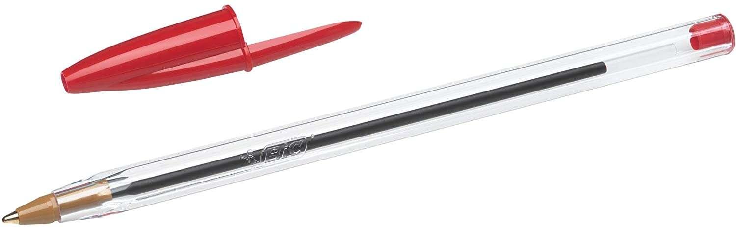 Penna sfera Originale Bic Cristal - Punta Tonda da 1,0 mm - Texture 0,4 mm - Incisione a base di olio - Colore Rosso