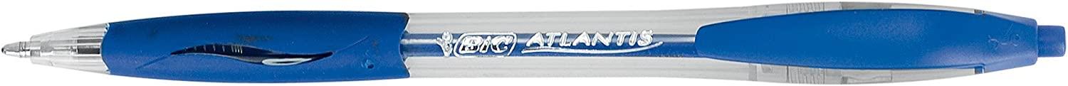 Bic Atlantis Classic Retractile Boligraph - Punta da 1 mm - corpo trasparente con presa - colore blu