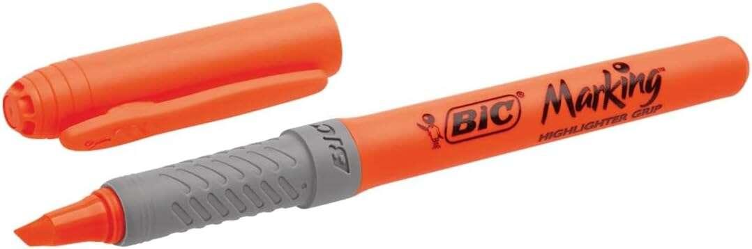 Pennarello Fluorescente Bic Highlighter Grip - Punta a scalpello - Tratto tra 160 e 330 mm - Grip testurizzato - Colore Arancio