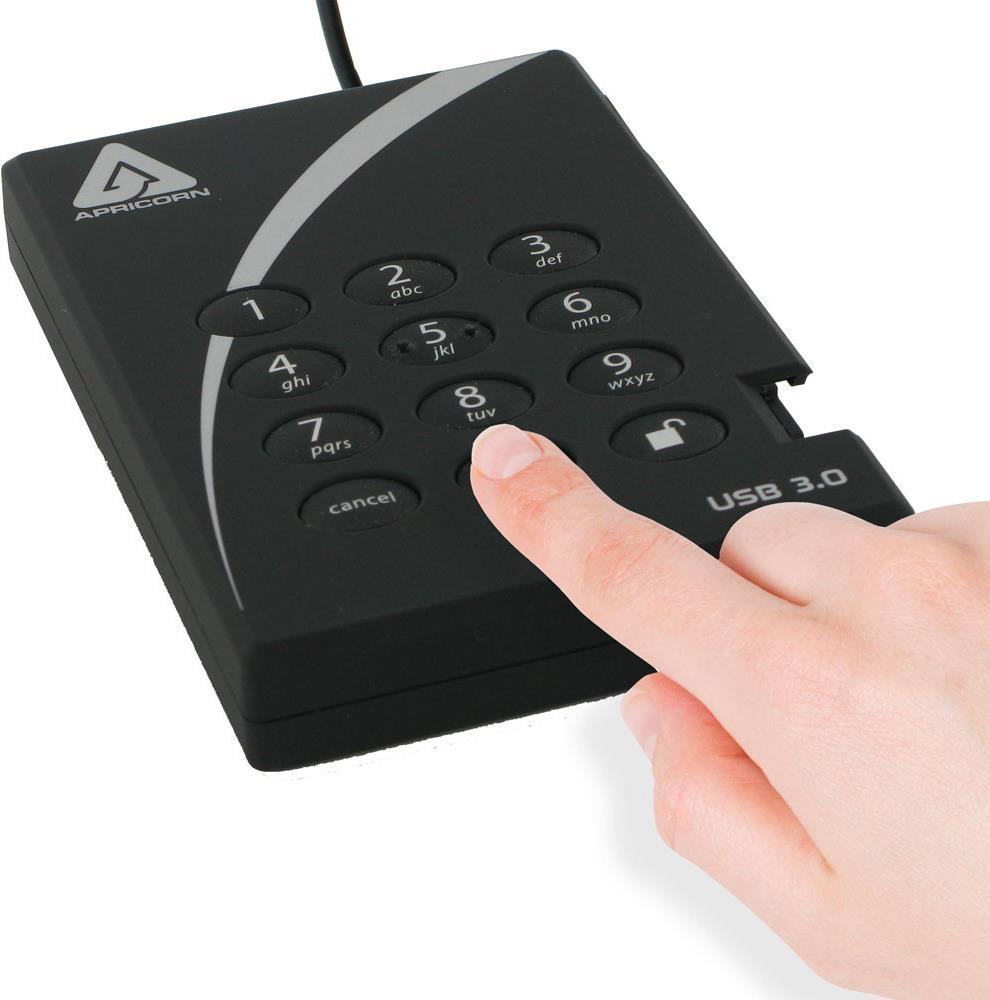 Apricorn A25-3PL256-1000 disco rigido esterno 1000 GB Nero (1TB AES-XTS PADLOCK SECURE - **New Retail** - USBEXT 3.0 256BIT ENC