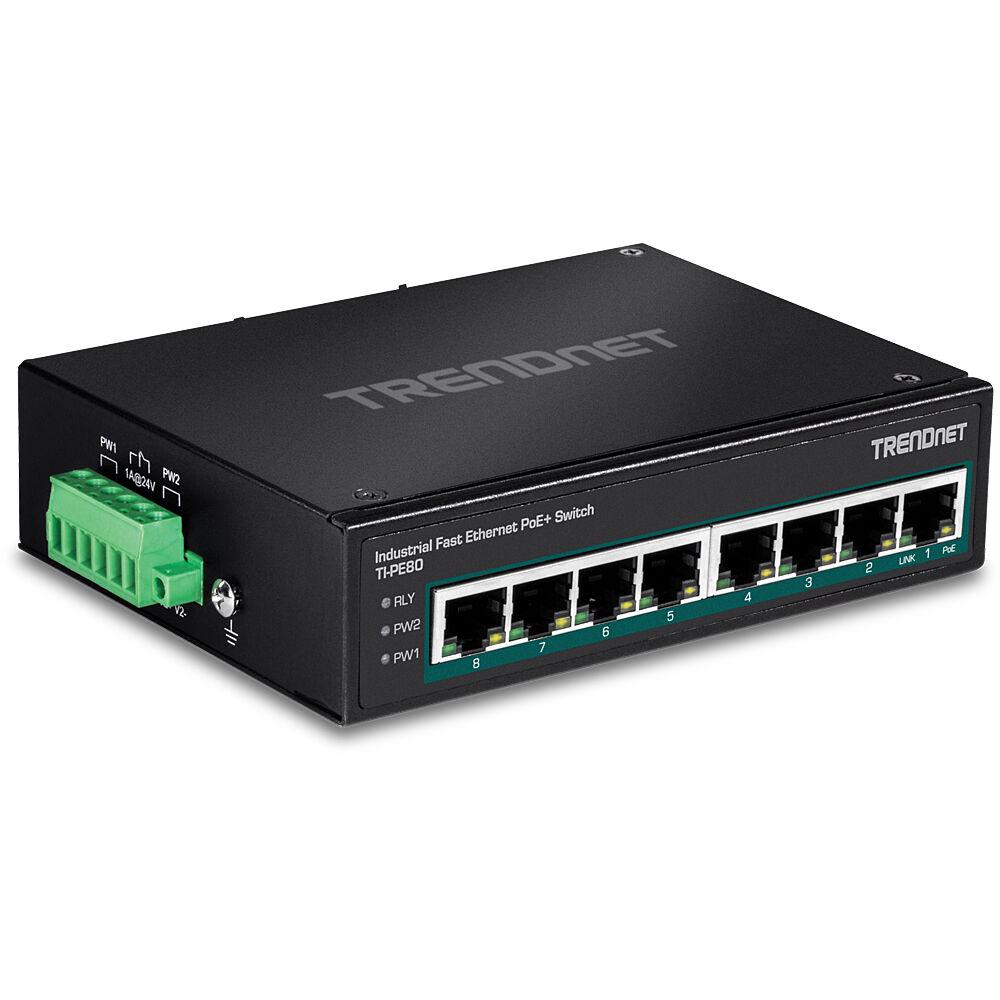 Trendnet TI-PE80 switch di rete Non gestito Fast Ethernet [10/100] Supporto Power over Ethernet [PoE] Nero (TRENDnet TI-PE80 8-