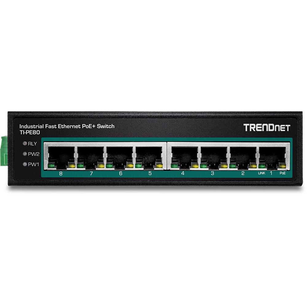 Trendnet TI-PE80 switch di rete Non gestito Fast Ethernet [10/100] Supporto Power over Ethernet [PoE] Nero (TRENDnet TI-PE80 8-