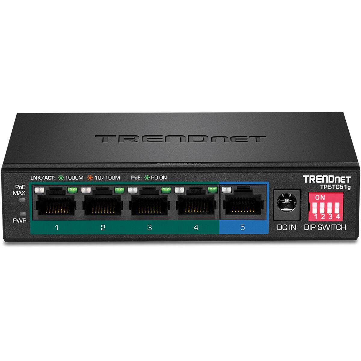 Trendnet TPE-TG51G switch di rete Gigabit Ethernet 10/100/1000 Supporto Power over Ethernet PoE Nero (5-PORT GIGABIT POE SWITCH