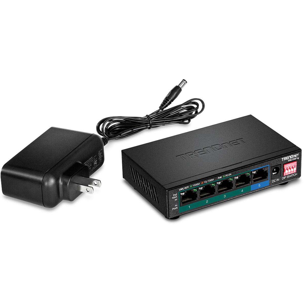 Trendnet TPE-TG51G switch di rete Gigabit Ethernet 10/100/1000 Supporto Power over Ethernet PoE Nero (5-PORT GIGABIT POE SWITCH