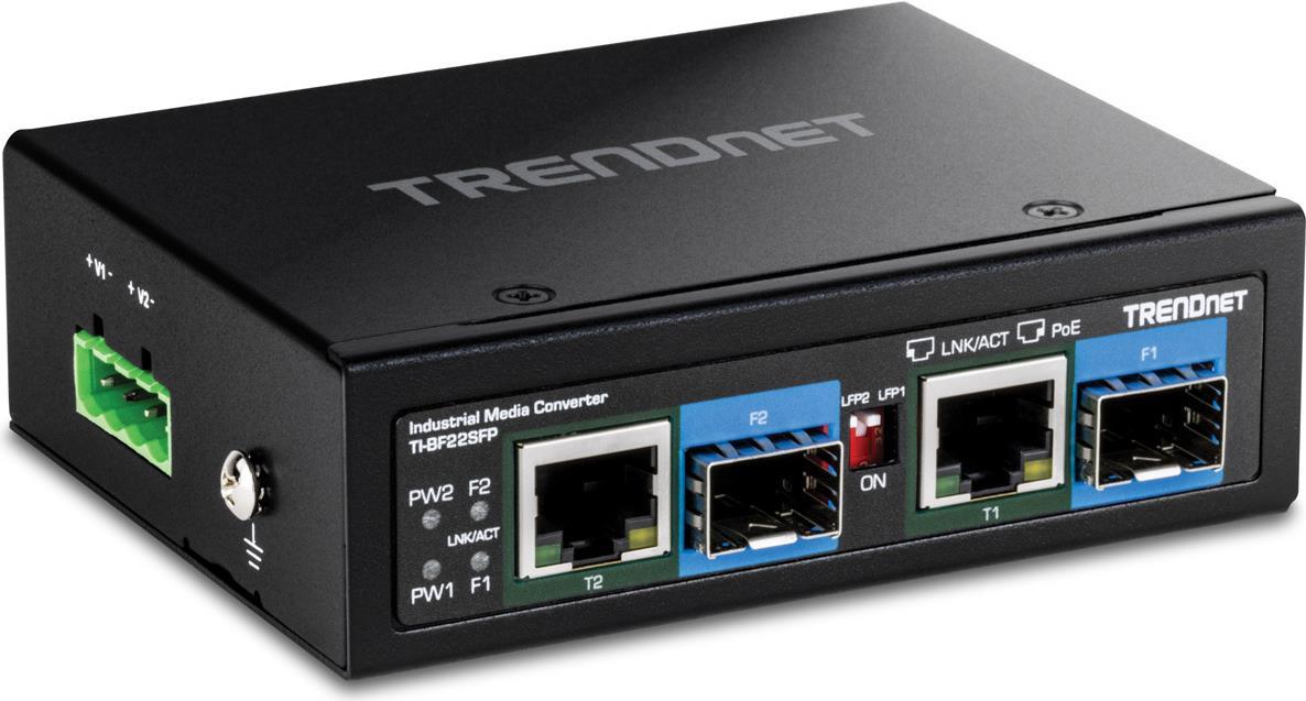 Trendnet SFP industriale a 2 porte a gigabit Poe ++ Media Conv.