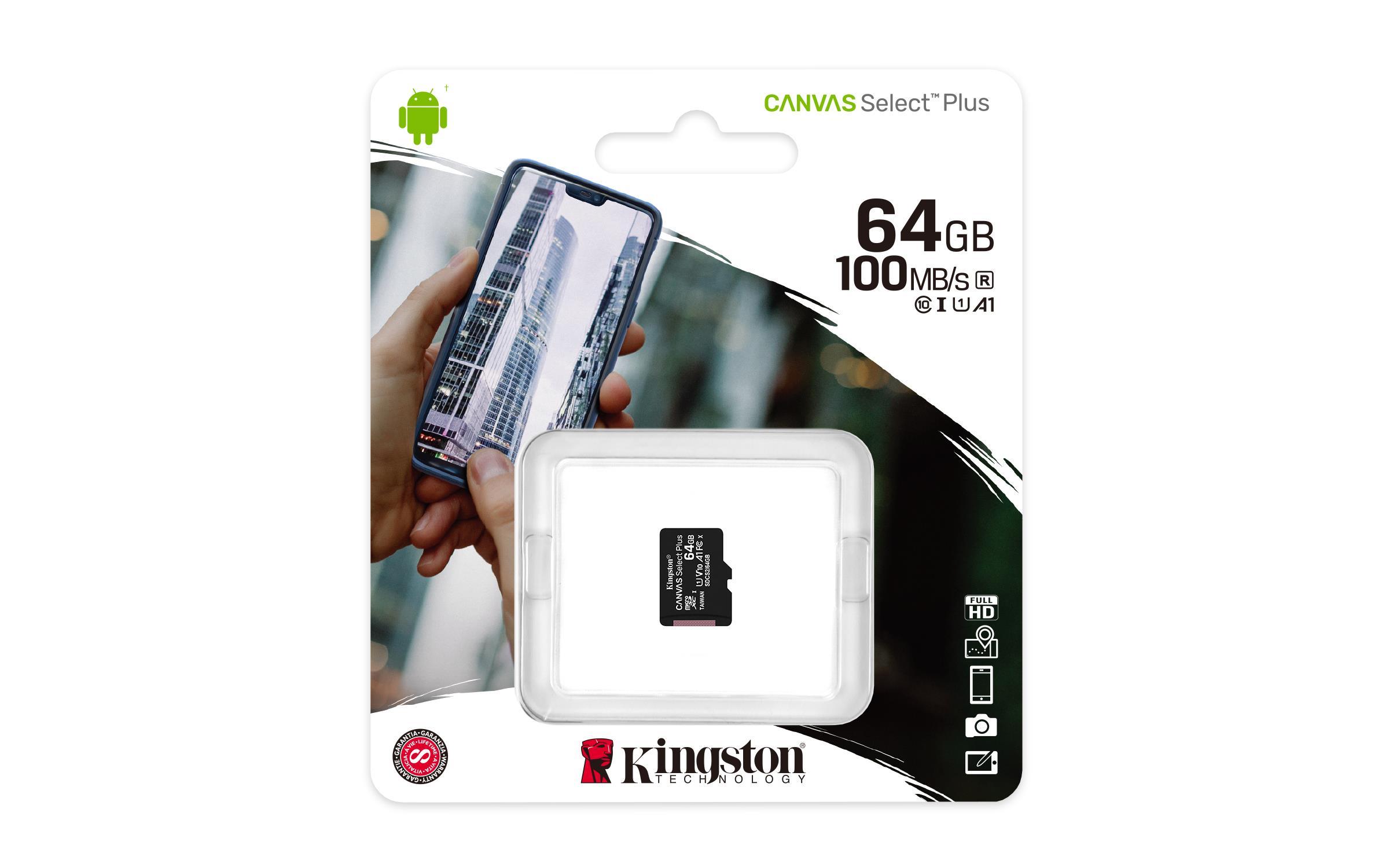KINGSTON MICRO SD 64 GB CL10 CANVAS SELECT PLUS SDCS2/64GBSP NO SDCARD ADAPTER